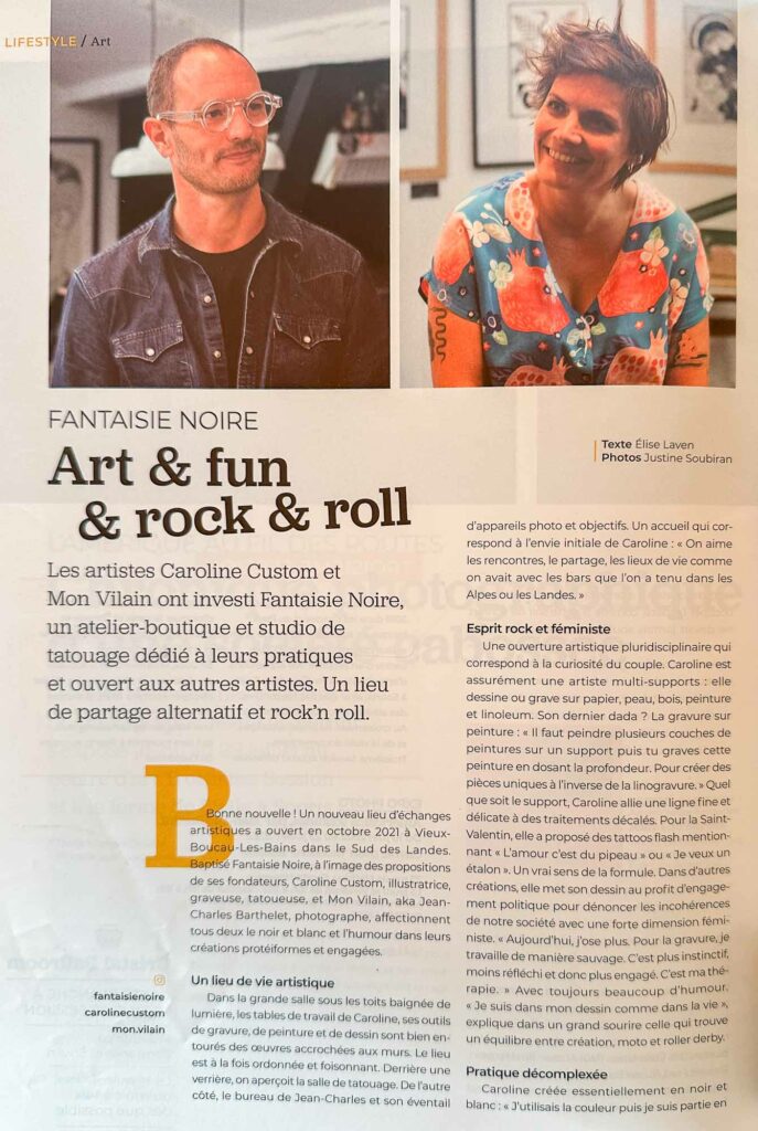 Parution dans le magazine WAVE RADIO, ou l'on peut voir l'atelier FANTAISIE NOIRE de Vieux-Boucau , et le portrait de Caroline Martinet et MONVILAIN