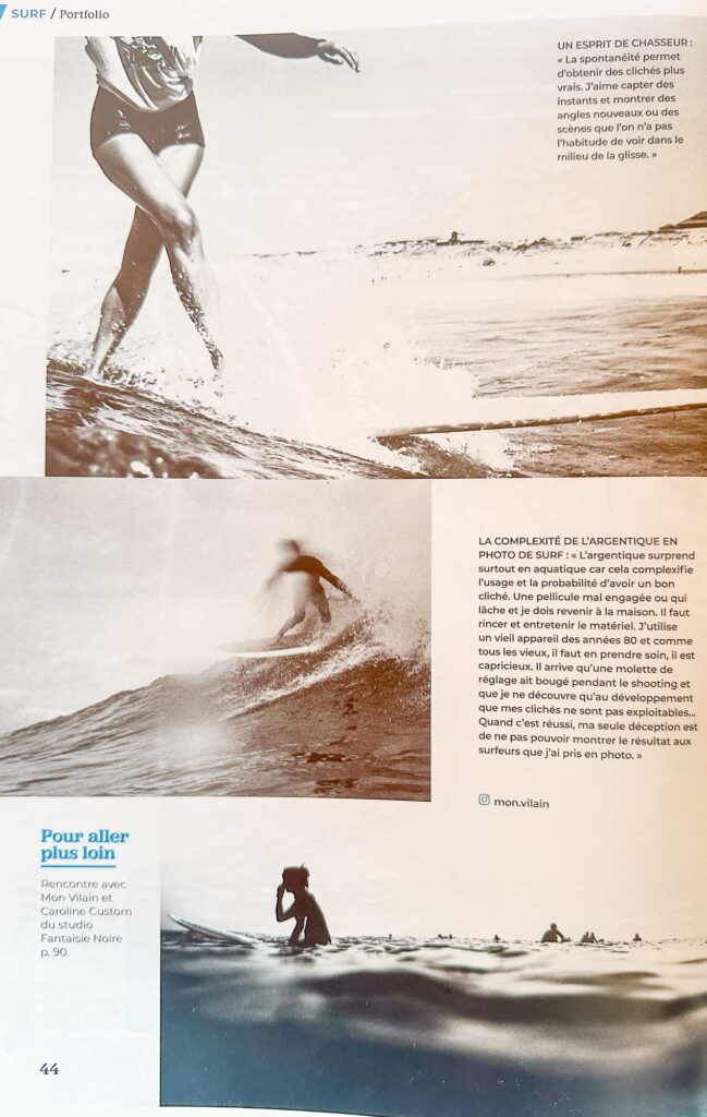 Article du magazine WAVE RADIO qui présente les photographies aquatiques de MONVILAIN ainsi qu'un texte d'interview.